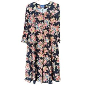 Vintage 90s floral midi long sleeve dress cottagecore tea party